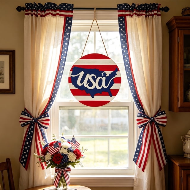 Letrero de madera patriótico para la puerta, ideal para el Día de la Independencia. Decoración de pared para interiores y exteriores, perfecta para la barbacoa del 4 de julio.