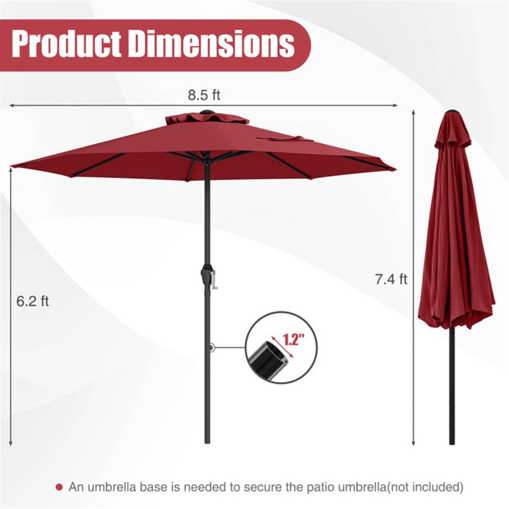 Topcobe Outdoor Heavy Duty Market Umbrella with Crank Handle and 8 Sturdy Ribs, Outdoor Patio Table Umbrella for Garden Backyard Pool Deck-Red