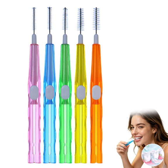 5 PCS Interdental Brush,5 Sizes Push-Pull Dental Floss Picks Soft Bristles Braces Brushes Toothpick Tooth Flossing Cleaning Tools