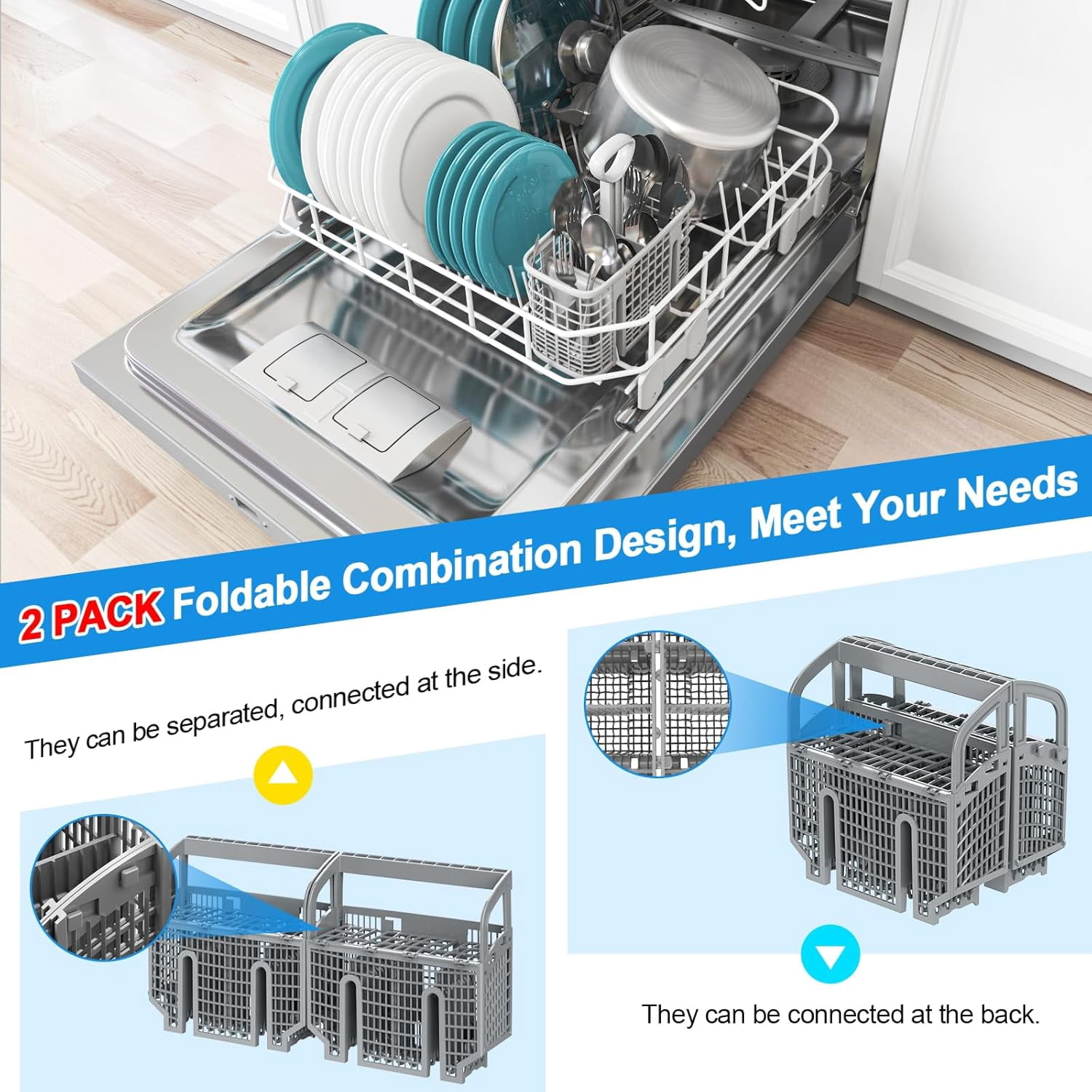UPGRADED Dishwasher Silverware Basket Compatible Cutlery Basket Utensil Rack Holder,Replaces 704855 00704855 9001396277
