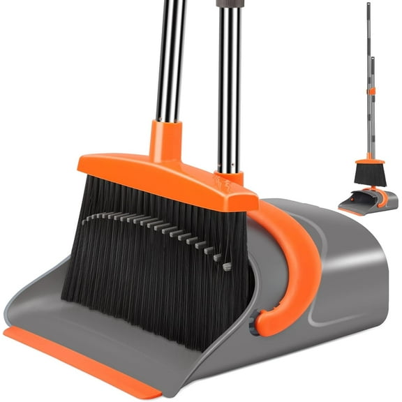 Broom and Dustpan Set, 54-in Adjustable Handle Brooms for Sweeping Indoor Broom Dustpan Combo Set to Automatically Clean Hair for Home, Kitchen, Room, Office