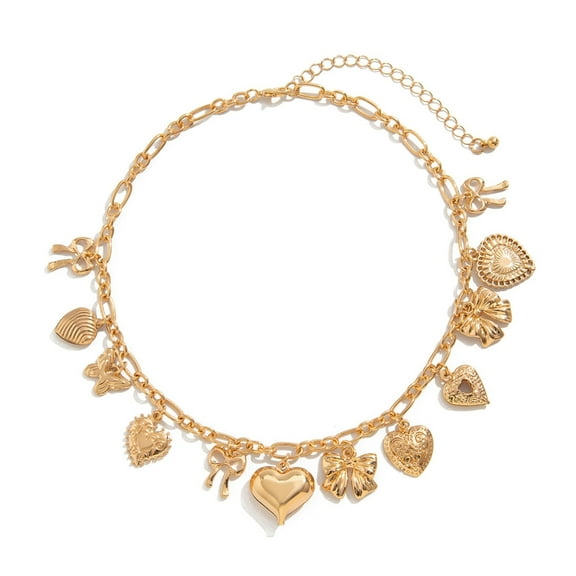 Ciwanning Retro Punk Styles Heart Pendant Necklace Thick Chain Fashion Statement Pieces Jewelry Accessory for Women Gifts