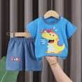 thumbnail image 4 of TOWED22 Toddler Baby Boy Summer Outfits Dinosaur Truck Print Short Sleeve Tee Elastic Shorts 2pcs Clothes(Blue,7-8 Y), 4 of 4