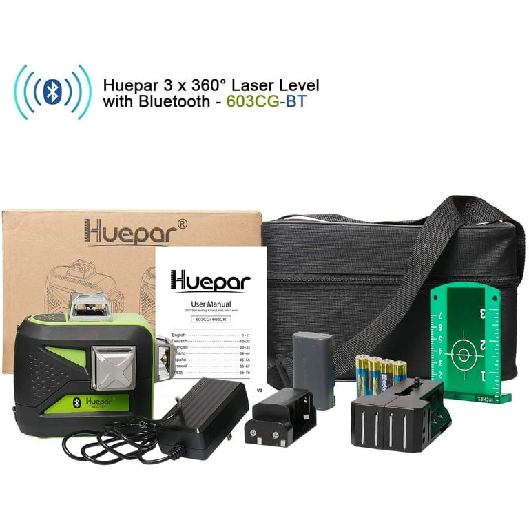 Huepar 603CG-H - 3D Green Beam Self-Leveling 3 X 360° Laser Level with