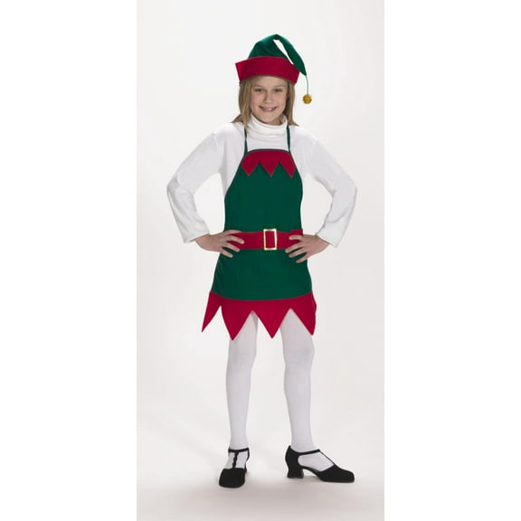 The Costume Center Green and Red Christmas Elf Apron and Hat – Child Size S/M