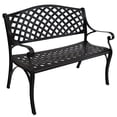 thumbnail image 1 of Sunnydaze 2-Person Checkered Design Cast Aluminum Outdoor Patio Bench, Black, 1 of 10