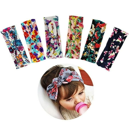 - 6pcs Baby Girl Multicolor Hair Hoops Headbands Solid Bunny Ears Bow Headbands (Random Color)