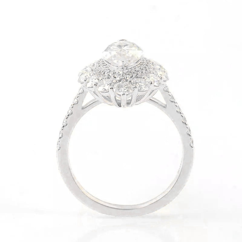 solitaire jewels Art Deco Marquise Moissanite Halo Engagement Ring For Women, 10K White Gold