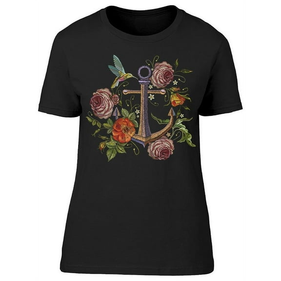 Smartprints Womens Graphic Tee - Peonies Anchor Rose Hummingbird - Regular Fit 100% Cotton