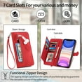 thumbnail image 5 of Dteck Case for iPhone 11,Magnetic Leather 7 Card Slots Zipper Wallet Case Shockproof Rubber Kickstand Cover with Wrist Strap, Red, 5 of 7