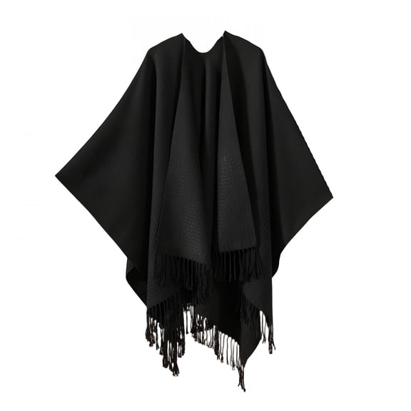 TELOLY Womens Tassel Shawl Wraps Open Front Poncho Cape Fashion Reversible Blanket Scarf Travel Cardigan Sweater Black Cape Shawl for Women