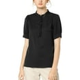 thumbnail image 3 of INSPIRE CHIC Women's Ruffled Button Down Shirt Short Sleeves Solid Work Office Blouse XS Black, 3 of 8