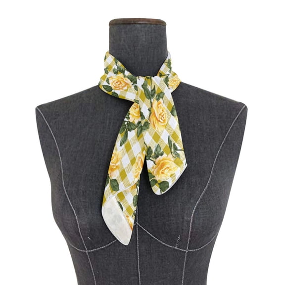 Square Scarf 24x24 Inch Gingham Pattern Yellow Roses Silky Satin Sun Protection Neck Scarf for Women Multi-Purpose Head Wrap Bandana for Hair Bag Decoration