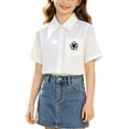 thumbnail image 2 of Odeerbi Camisa de Vestido de Algodón de Las Niñas Flor Bordado de Manga Corta Uniforme de La Escuela Con Bolsillo, 2 of 9