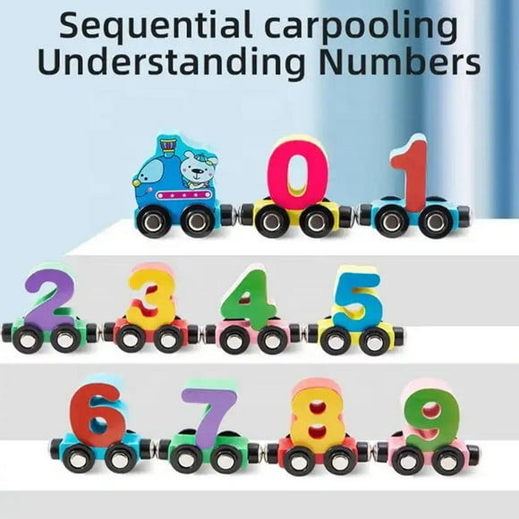 PFDDRW Wooden Trackless Trains Set Numbers Magnetic Train Cars For Children