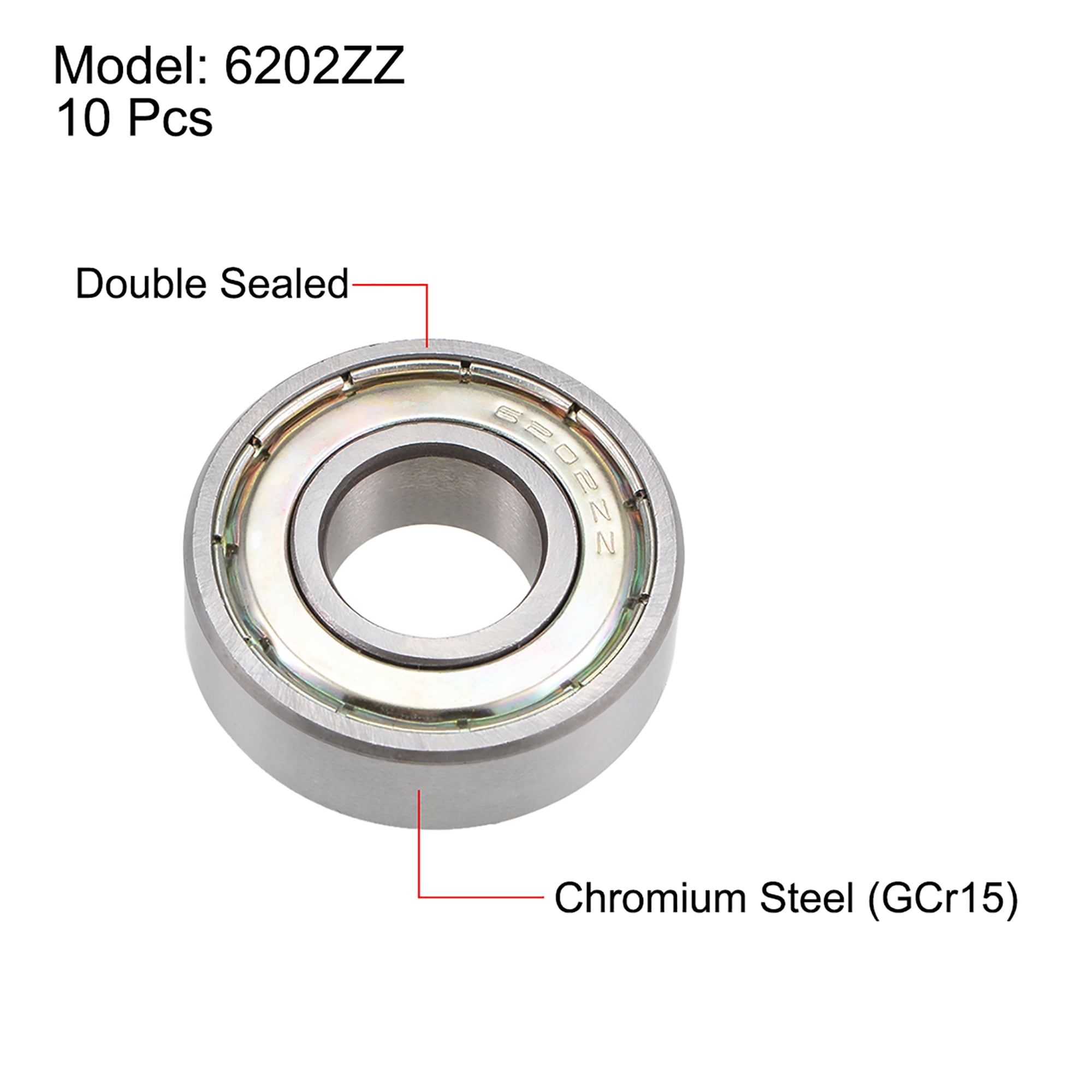 Unique Bargains 10pcs 6202ZZ Deep Groove Ball Bearings Z2 15mmx35mmx11mm Double Shielded Chrome Steel