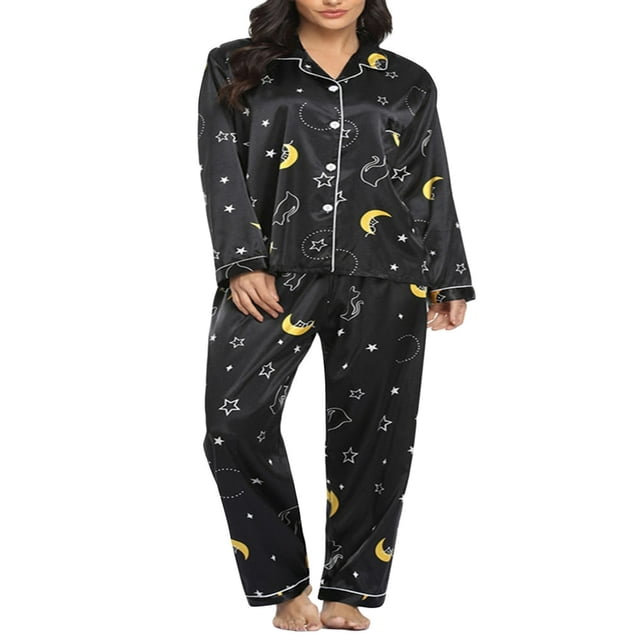 Ensemble de Pyjama pour Femmes Imprimé Manches Longues Boutonné + Pantalon 2 Pcs Vêtements de Nuit