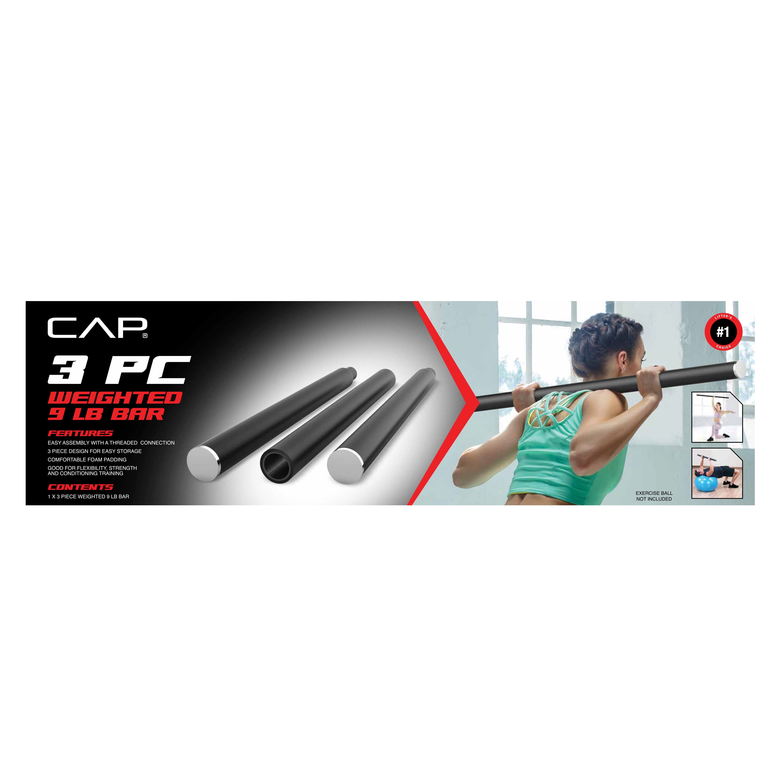 CAP 3-Piece 9 lb Weighted Workout Body Bar