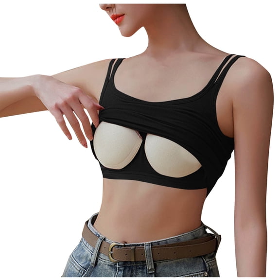 Fsgntruao Camisole Tank Top for Women with Built In Bra Padded Spaghetti Strap Sleeveless Blouses with Chest Pad No Steel Rings Bottom Underwear Yoga Sports Tops Layering Crop Top Undershirt