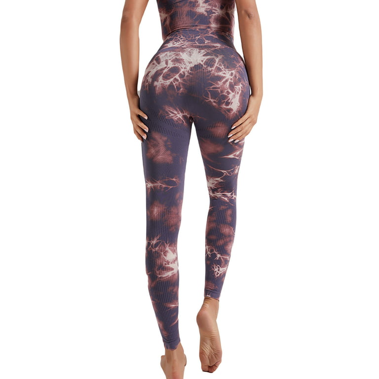 Biekopu Women's Soft Seamless High Waisted Yoga Leggings Tie Dye Textured  Leggings Tummy Control Gym Shark Leggings (Black, Large) 