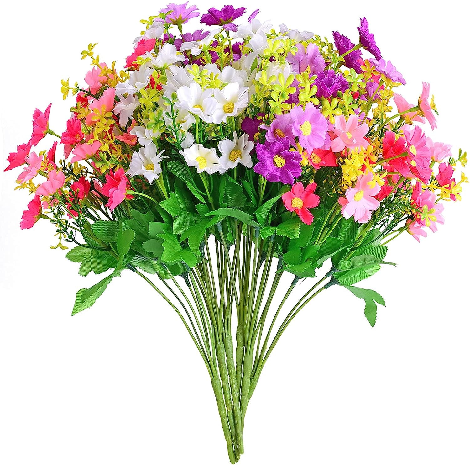 6 Bouquets Artificial Flowers Fake Silk Daisy Plants Plastic Faux Wild Multicolor Flowers for