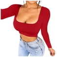 thumbnail image 4 of Long Sleeve Shirts for Women 2026 Spring Square Neck Bodycon Fitted Basic T-Shirt Cropped Tops, 4 of 9