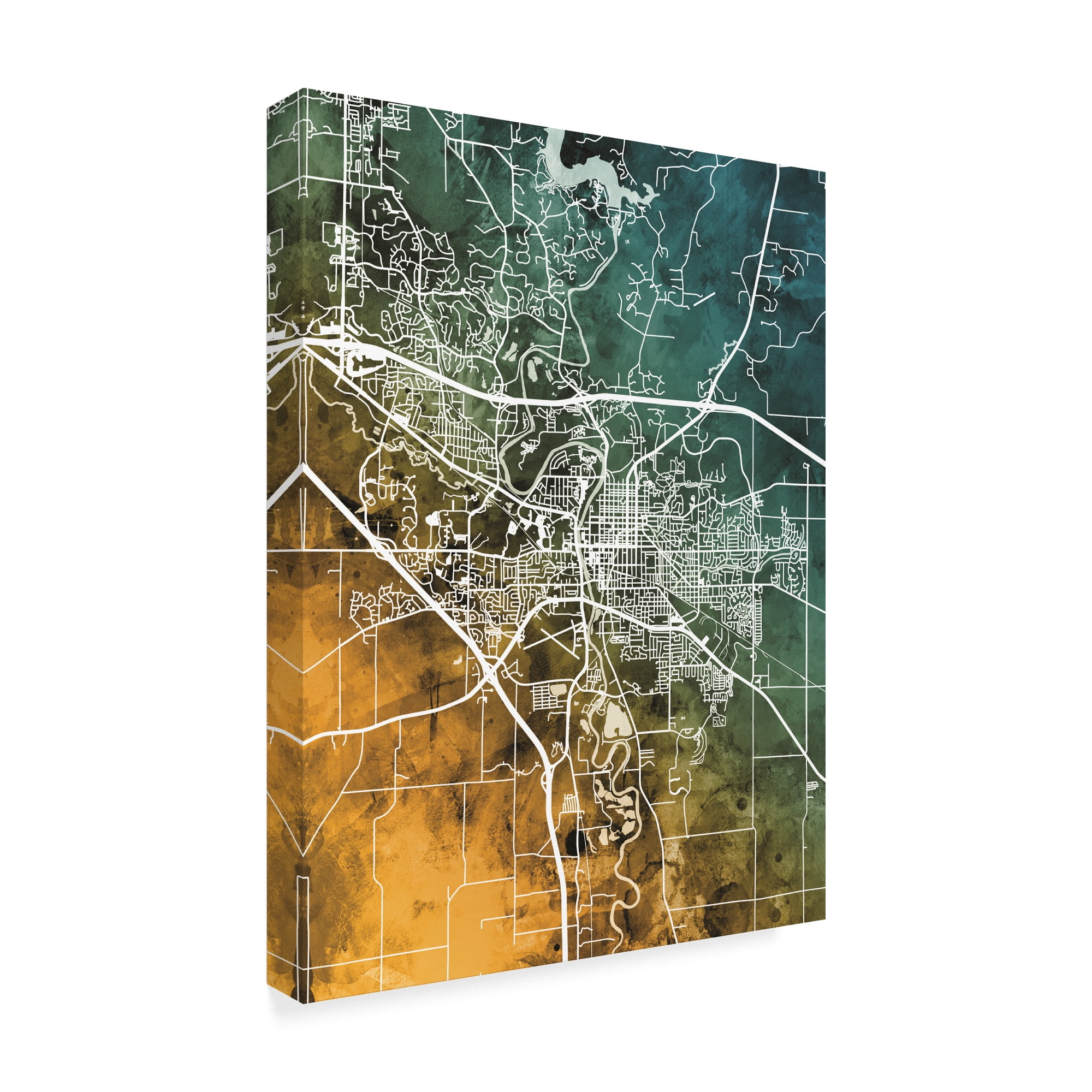 Trademark Fine Art 'Iowa City Map Teal Orange' Canvas Art by Michael Tompsett