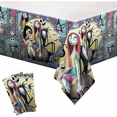 2Pcs The Nightmare Before Christmas Tablecloth Disposable Tablecover Birthday Party Supplies and Decorations for Kid Boy Baby Shower Rectangle Tables 70.8"X542.5"