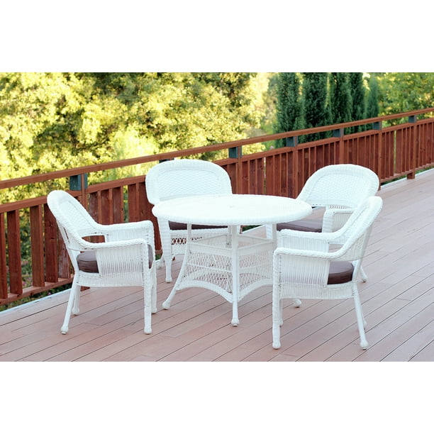 Set of 5 White Resin Wicker Chair & Table Patio Dining Furniture Set