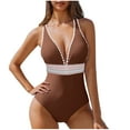 thumbnail image 2 of Traje de baño de bikini de verano para mujer, de color liso, con cojín en el pecho y sin soporte de acero, sin espalda, con tirantes, de nailon., 2 of 5