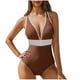 thumbnail image 2 of Traje de baño de bikini de verano para mujer, de color liso, con cojín en el pecho y sin soporte de acero, sin espalda, con tirantes, de nailon., 2 of 5