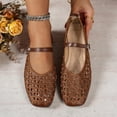 thumbnail image 6 of Gpaecead Women's Vintage Woven Mary Jane Flat Shoes Square Toe Breathable Mesh Slip On Adjustable Buckle Shoes For Summer, Brown, 6 of 8