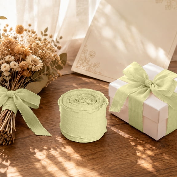Ruffled Edge Iridescent Fishtail Organza Ribbon, Lace Trim Pleated Ribbon for Women's Day Decor, DIY Hair Bow Party Garland Wedding Decoration Craft Supply, Green