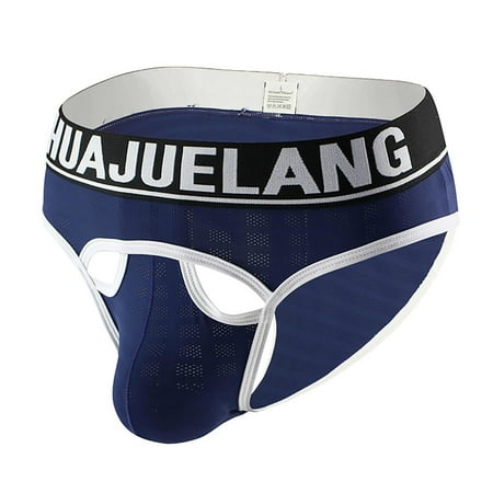 

BIZIZA Men s Bulge Pouch Briefs Comfortable Mesh Letter Sexy Underwear Blue L