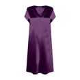 thumbnail image 4 of Camisetas de Cuello en V de Manga Larga de Mujer de Verano de Color Sólido Manga Corta Vestido de Sueño con Cuello en V, Vestido de Cuello en V de Manga Larga para las Mujeres Ropa de Noche Casual, 4 of 5