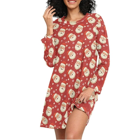 joogoo Santa Claus Snowflakes Women's Long Sleeve Nightgown Sleepwear L