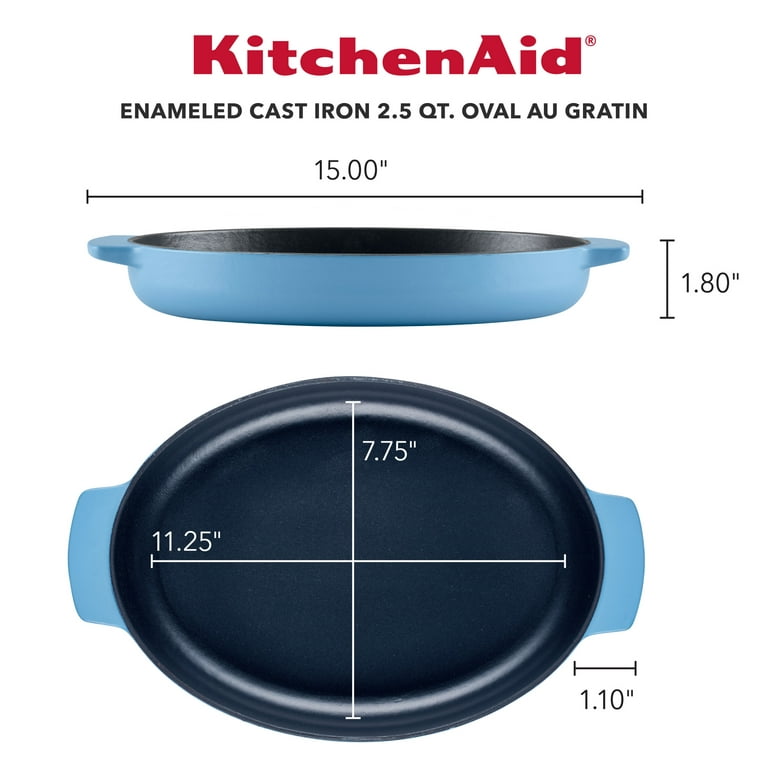 KitchenAid 2.5-Quart Enameled Cast Iron AU Gratin Roasting Pan, Blue Velvet