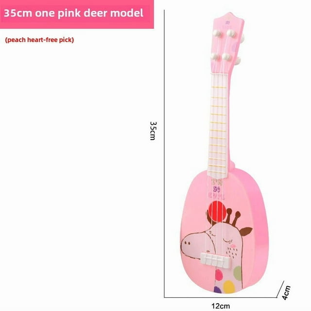 Kids' 35cm Mini 4-String Educational Toy Guitar - Pink Deer Design for Ages 4-6, Easy-to-Play Plastic Musical Instrument for Early Music Learning, Safe & Durable for Toddler Auditory Development &