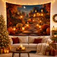 thumbnail image 3 of Two-Story Pumpkin House on Winding Path Under Full Moon, Whimsical Rustic for Nature Lovers, Autumn Night Art, Halloween Gift Tapestry Wall Hanging for Bedroom and Living Room, 3 of 7