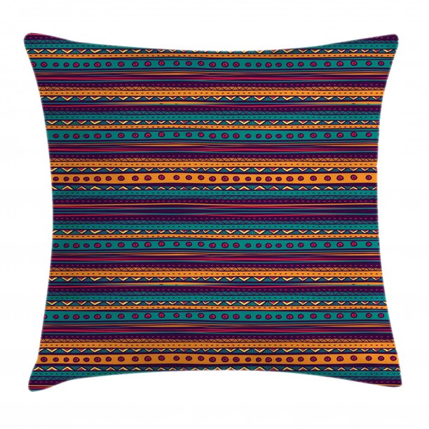 Tribal Throw Pillow Cushion Cover, Striped Retro Aztec Pattern with