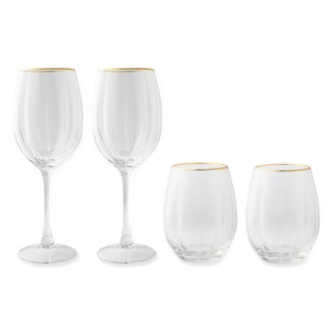 Thyme & Table 4-Piece 16 fl oz & 18 fl oz Scalloped Wine Glasses Set with Gold Rim