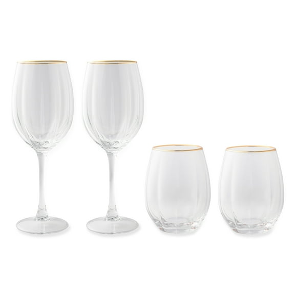 Thyme & Table 16 fl oz & 18 fl oz Scalloped Wine Glasses with Gold Rim, Set of 4
