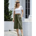 thumbnail image 2 of Womens Cropped Pants Drawstring Waist Wide Leg Lightweight Comfort Capris Casual Vacation Trousers with Pockets, Army Green, L, 2 of 9