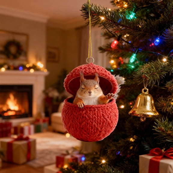 RuiJiao Christmas Knit-Ball Animals Acrylic Ornaments Set, Cute Woodland Creatures with Fair-Isle Patterns for Tree Decor