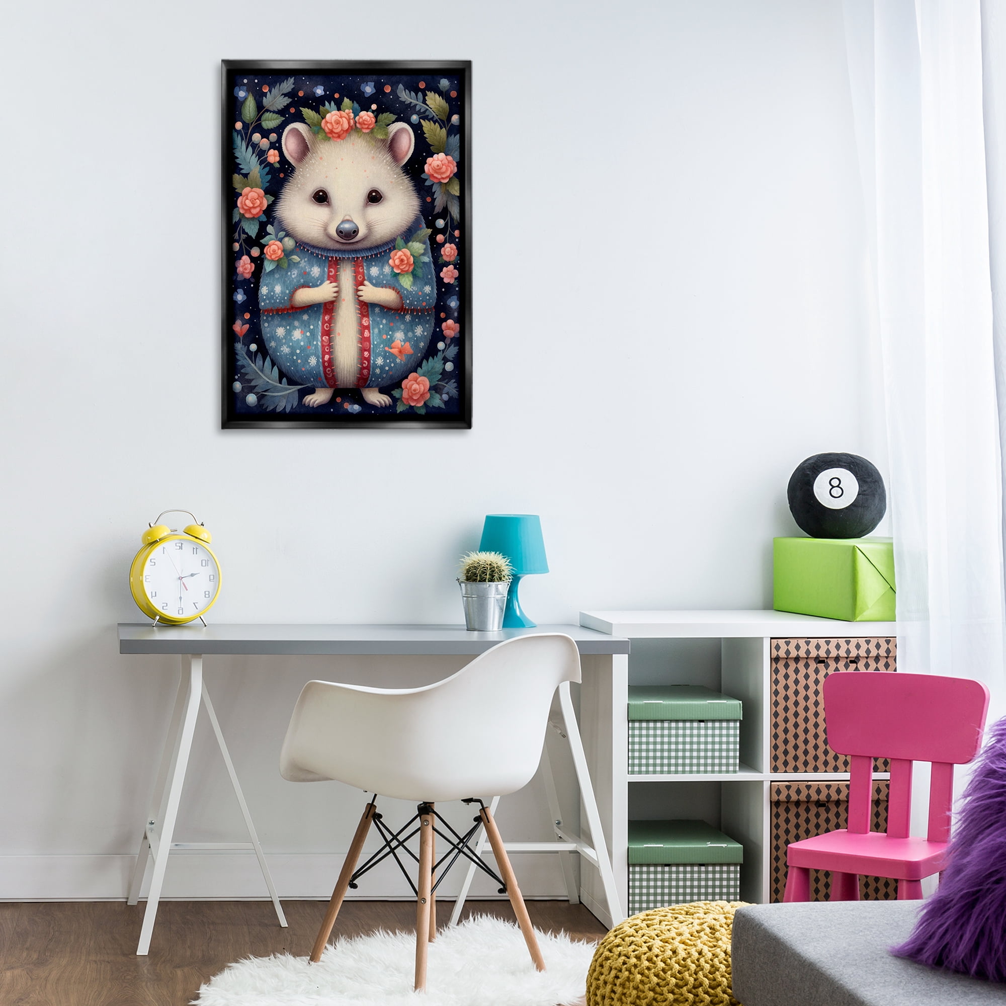 Stupell Industries Woodland Pattern Hedgehog Animals & Insects Painting Black Floater Framed Art Print Wall Art, 21 x 31