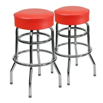 Flash Furniture Bruno 2 Pack Double Ring Chrome Barstool with Red Seat