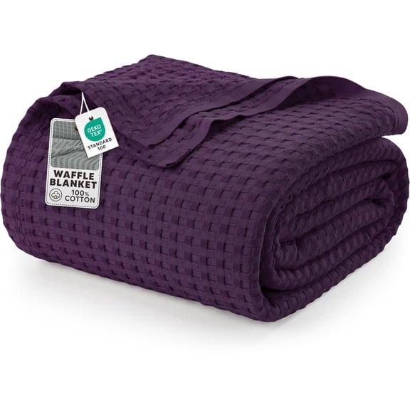 Utopia Bedding 100% Cotton Waffle Weave Blanket Queen Size for Bed - Lightweight, Breathable Summer Blankets Soft and Cozy, Gift for Mother’s Day Home Decor (Plum, 90x90 Inch)