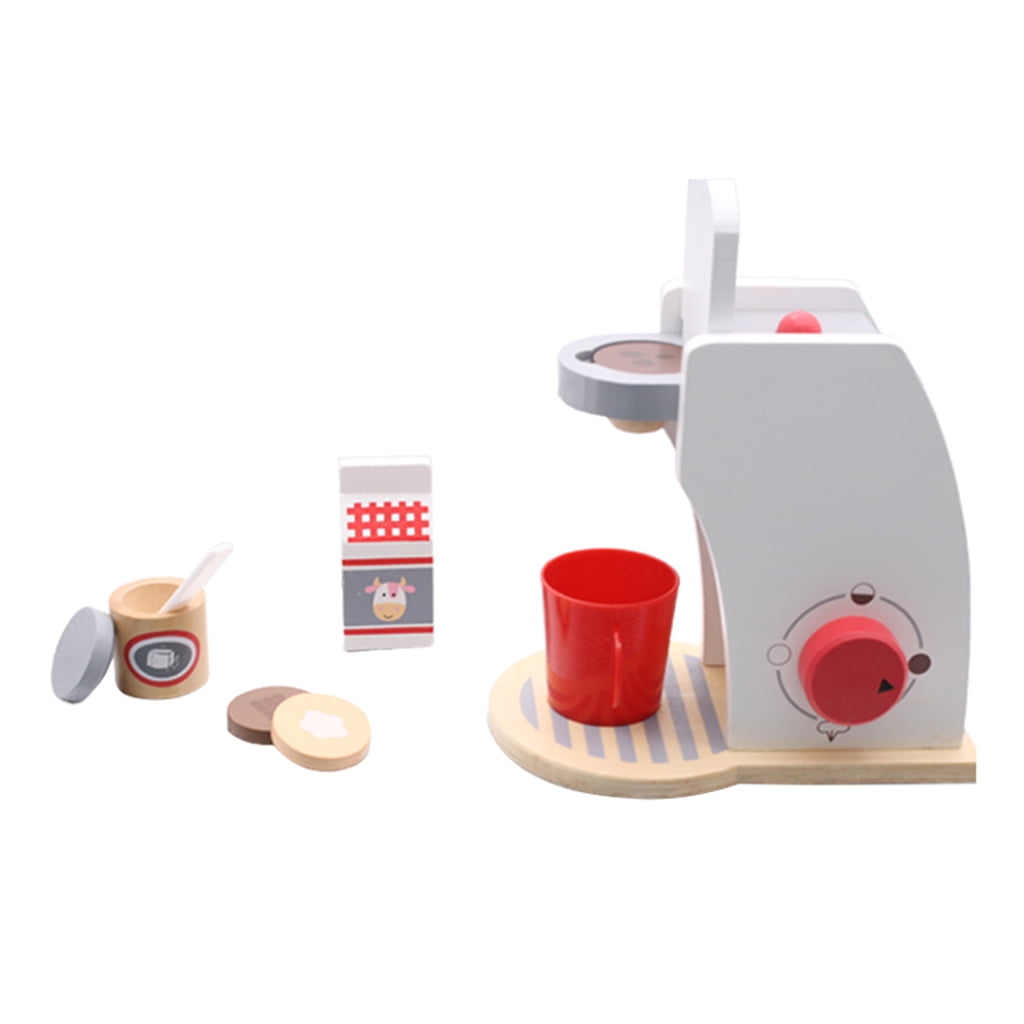 Wooden Simulation Coffee Maker Machine Role Play Kids Toy Cooking Food 