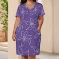 thumbnail image 3 of Purple Dotted Floral Seamless Pattern Summer Sundress for Curve Women Casual Pattern Plus Size V Neck Short Sleeve Loose Fit Oversize Dresses, 3 of 5