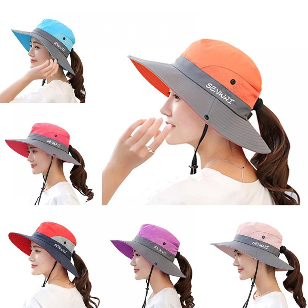 Sun Hats for Women Beach Hat Ponytail Hat Womens Sun Hat with UV Protection Wide Brim - image 2 of 11